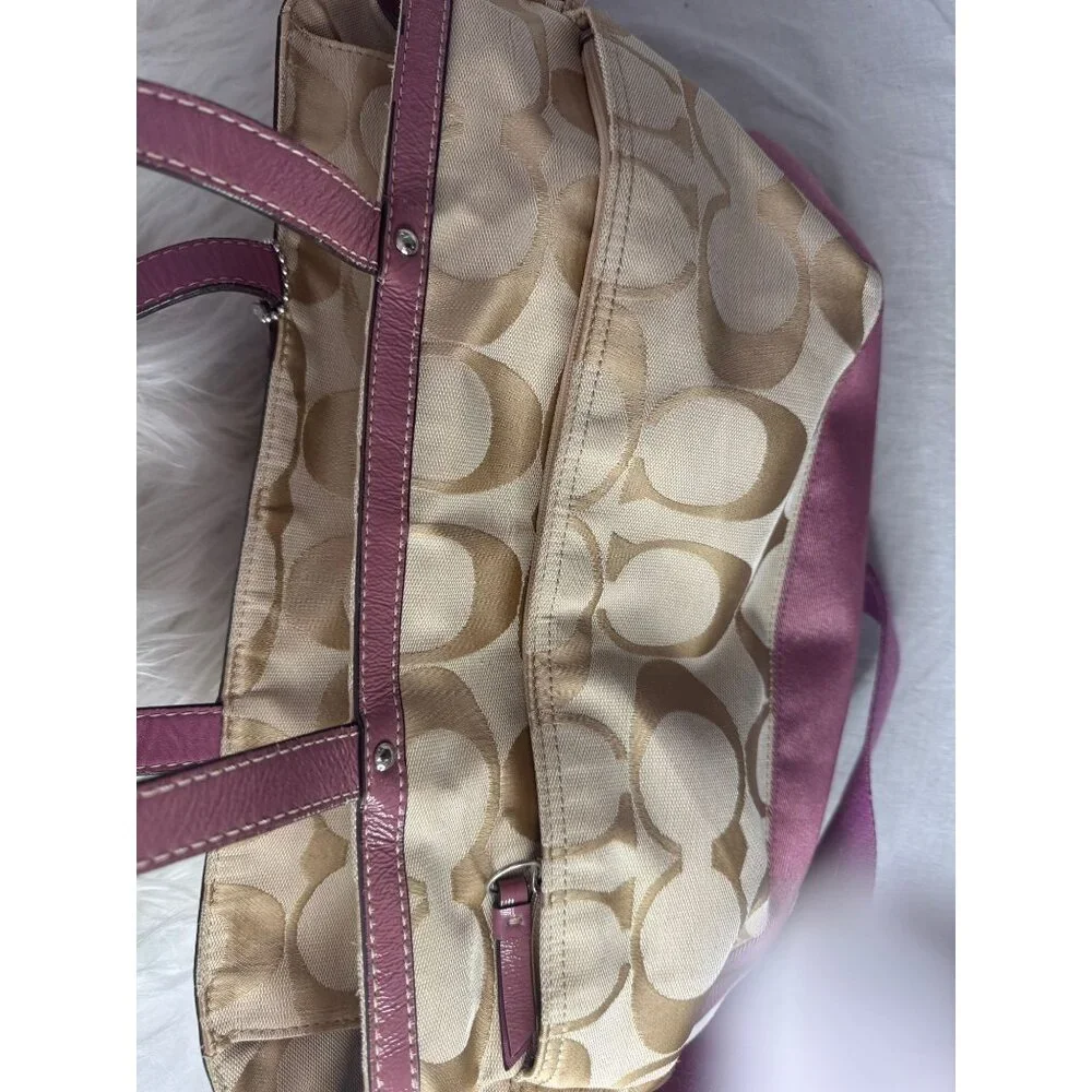Coach Signature Canvas Tote Bag/Diaper Bag Pink Leather‎ Trim & Shoulder Strap